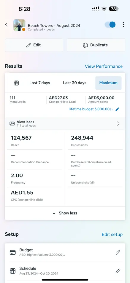 Meta Ads results — August