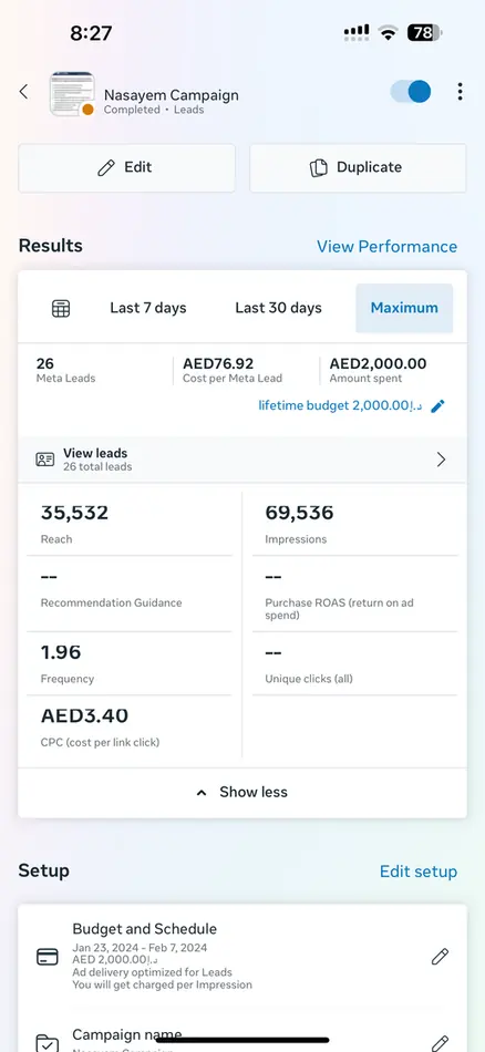 Ads manager — campaign set