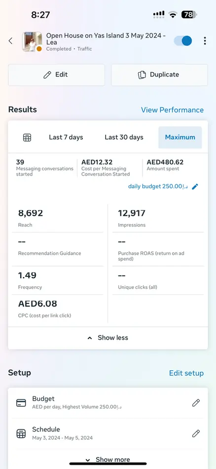 Ads results — property campaign